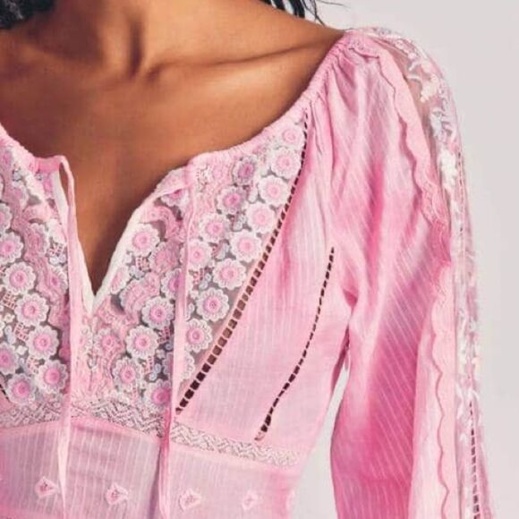 LoveShackFancy Cherie Woman’s Dress in Pink Zinnia Hand Dyed Cotton. Size 00. - Picture 4 of 9